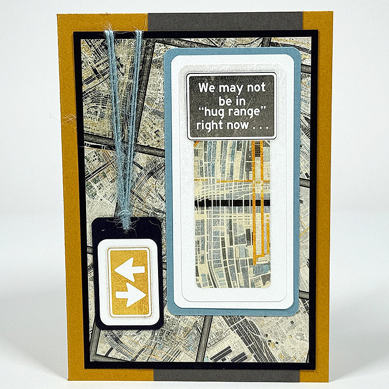 Greeting card with map design and text on a textured background