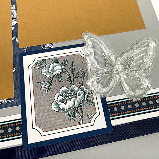 Toile Embroidered Butterflies